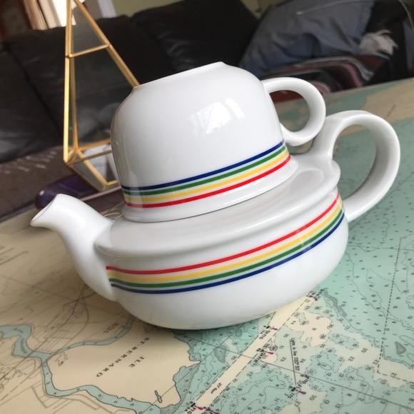Vintage Other - 80s Rainbow Stripe Teapot Set The Toscany Collection Japan
